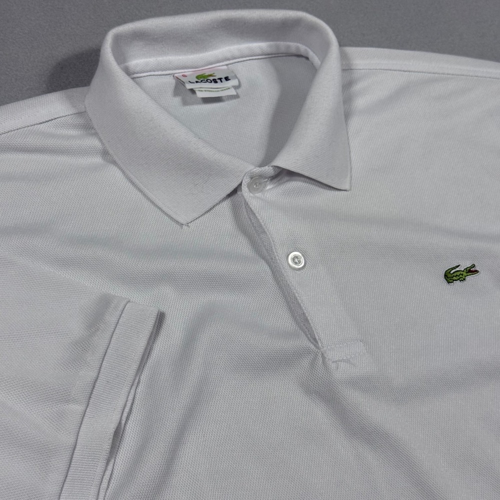 Lacoste Mens White Short Sleeve Pique Polo Shirt Made in France
